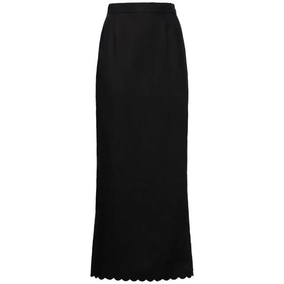 Posse Black Linen Zayla Scallop Hem Pencil Maxi Skirt Size M